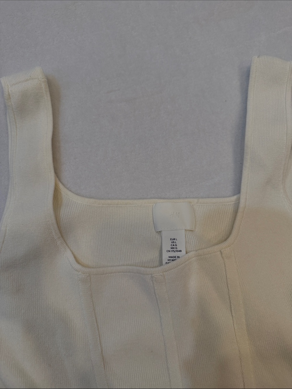 H&M Cream Ribbed Square-Neck Tank - Picture 2 of 3